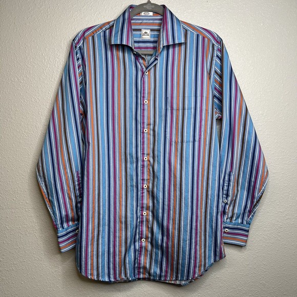 Peter Millar Button Up Shirt Mens Medium Multi Color Striped Long Sleeve - Picture 1 of 5